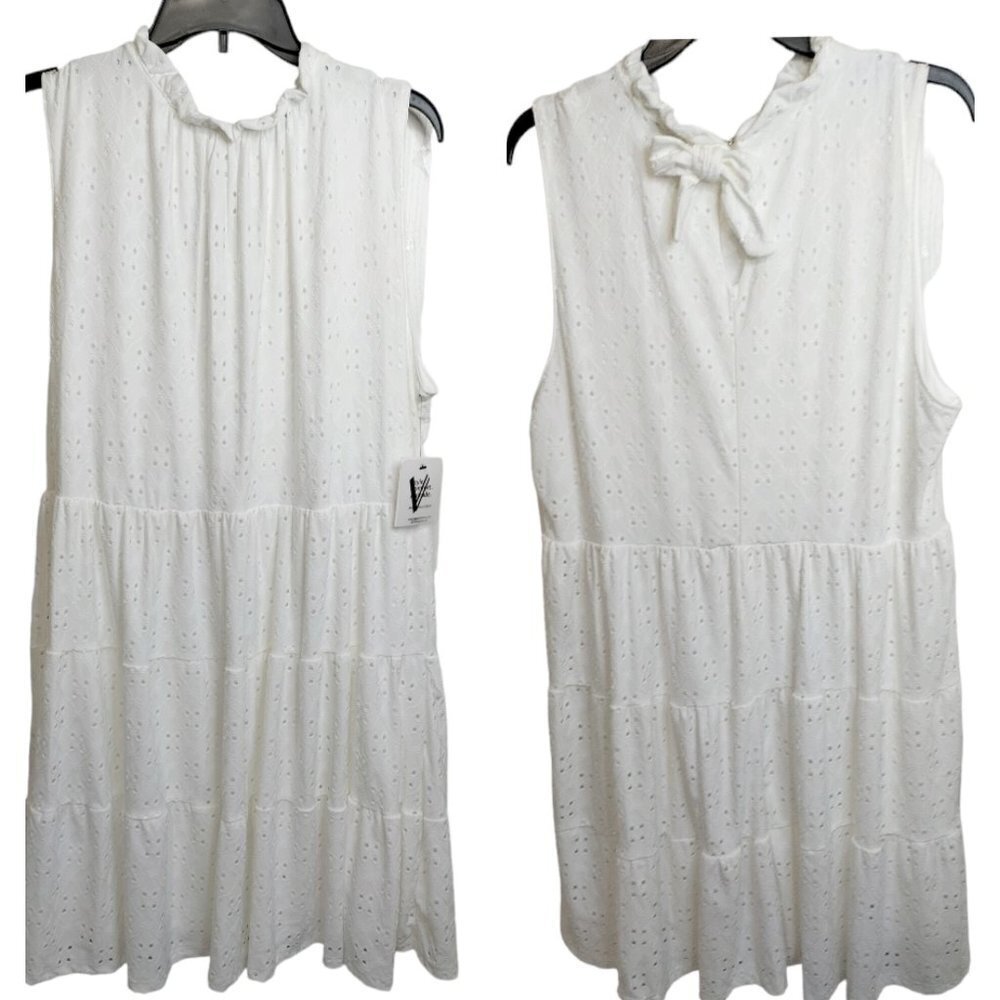 (680)VIBE Sportswear White Eyelet Tiered Midi Dress Plus Size 3X